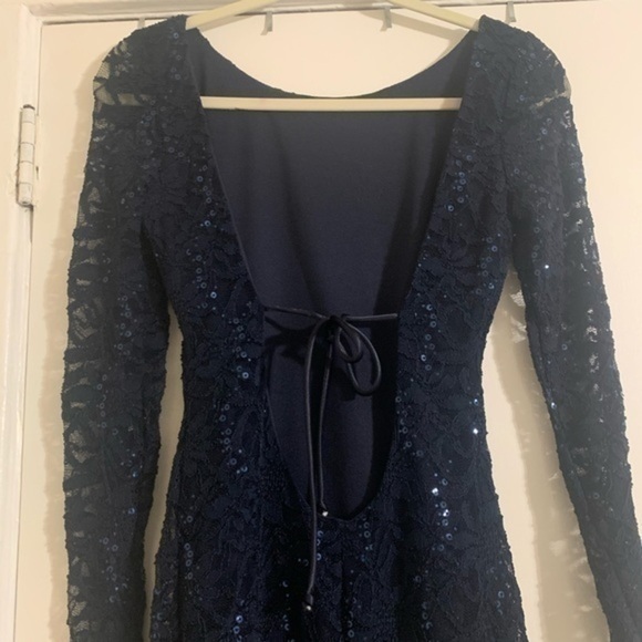 Jump Girl Navy Blue Sequin Mini Lace Dress Small - Picture 6 of 7